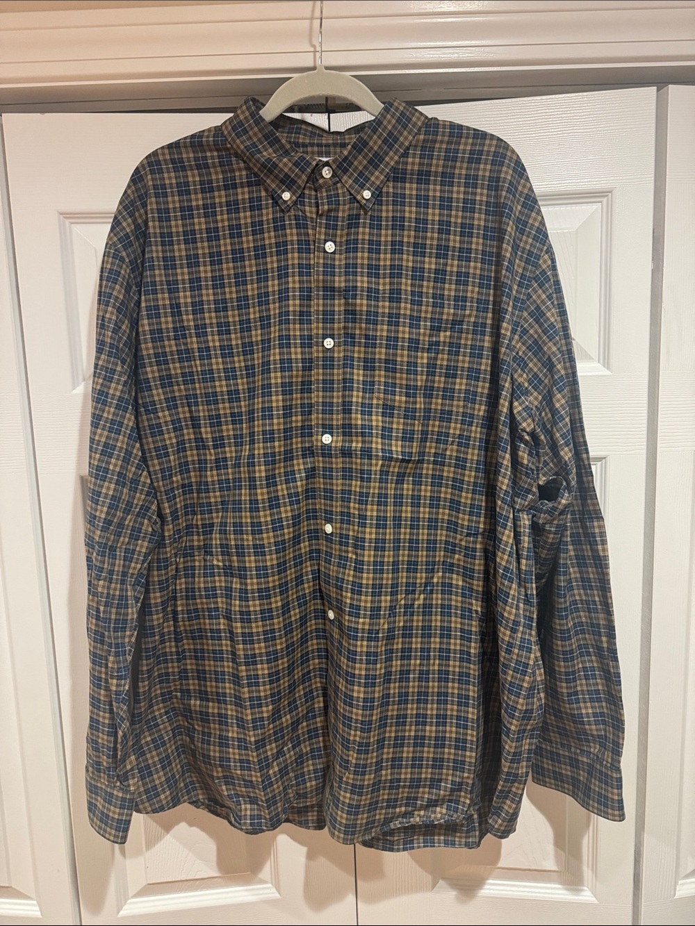 L.L. Bean Men's Plaid Button-Down Shirt in Blue and Brown